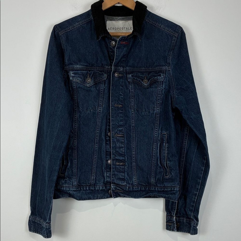 Aeropostale Y2K Denim Jacket Black Corduroy Collar Women's Small 100% Cotton